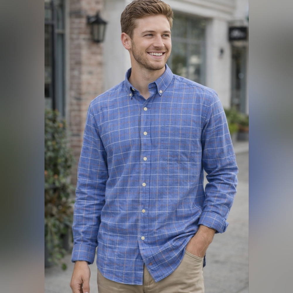 Orvis Men's Blue Plaid Button Down Shirt